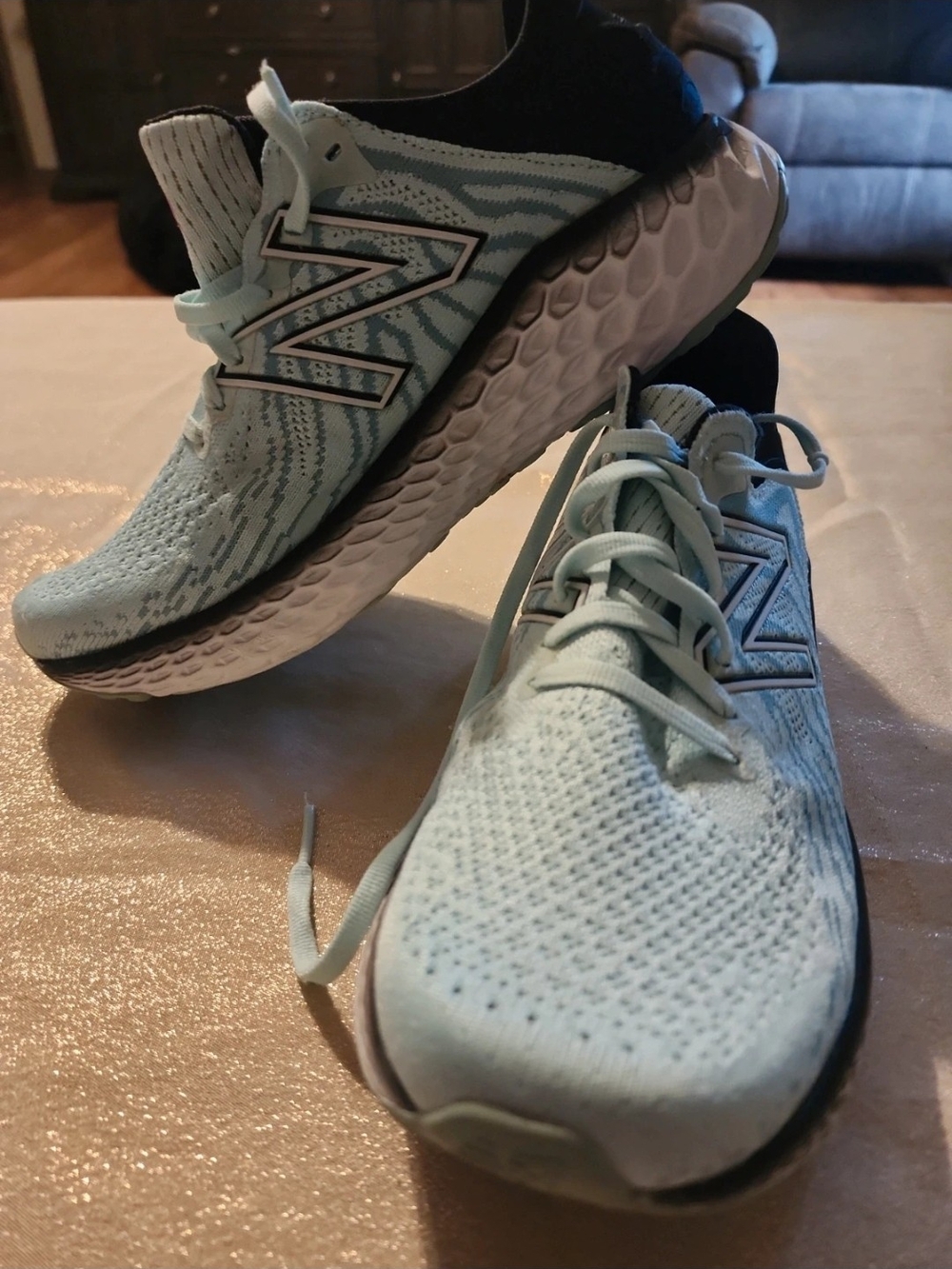 New Balance Women's Mint Blue Knit Running Shoes